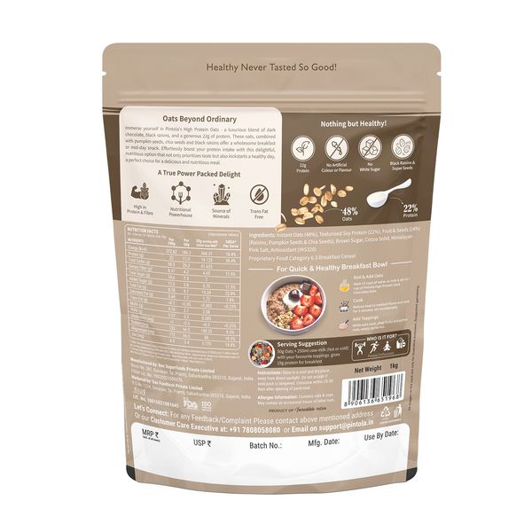 Pintola High Protein Oats Dark Chocolate With Almonds Raisin Pumpkin