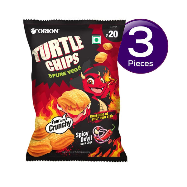 Orion Turtle Chips - Spicy Devil Corn Chip (100% Veg) 35 gms Combo 35 g ...