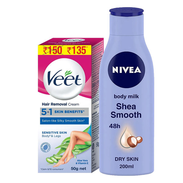 Veet Sensitive Skin Hair Removal Cream(50gms) & NIVEA Body Shea Smooth