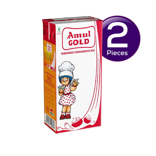 Amul Gold Standardised Homogenised Milk (Tetra Pack) 1 l Combo 1 L X 2