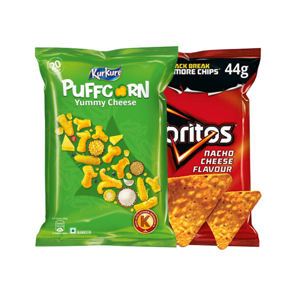 Kurkure Yummy PuffCorn Yummy Cheese Chips 55 gms & Doritos Nacho Chips