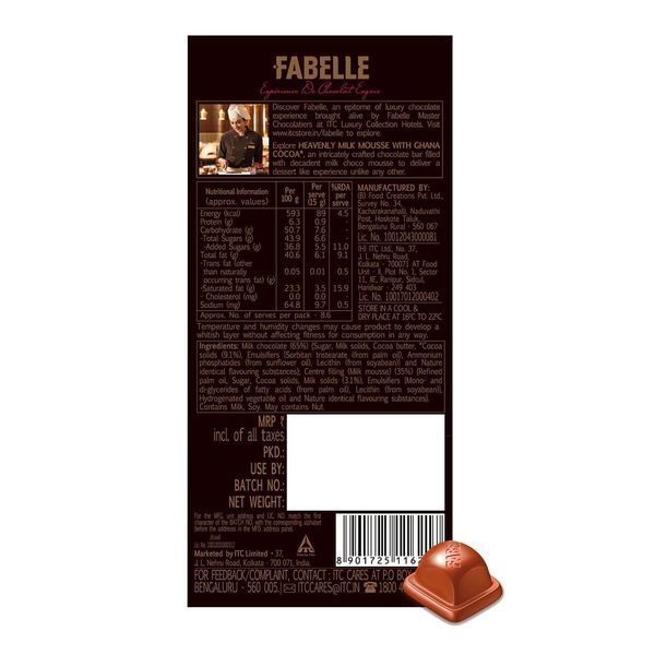 Fabelle Heavenly Milk Mousse chocolate Bar 128 g Buy online at ₹210