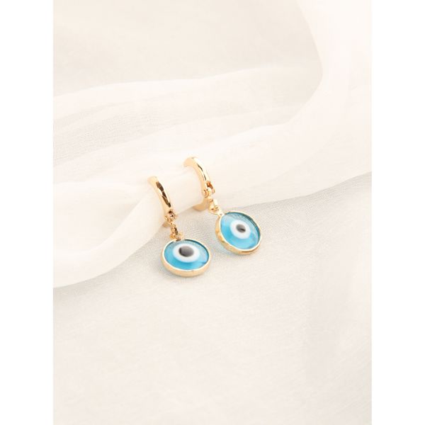 Salty Fashion Women Evil Eyes Gold Brim Wind Drop Earrings Light Blue