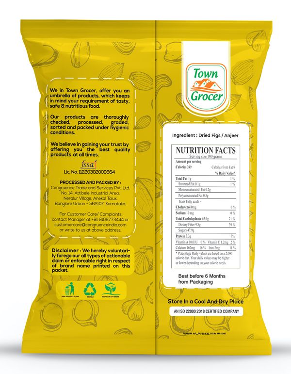 Town Grocer Dried Figs / Anjeer 250 g Buy online at ₹313 near me
