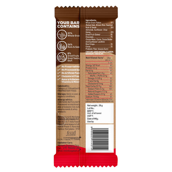 Yogabar Multigrain Energy Bars Chocolate Chunk with Nuts, Oats and ...