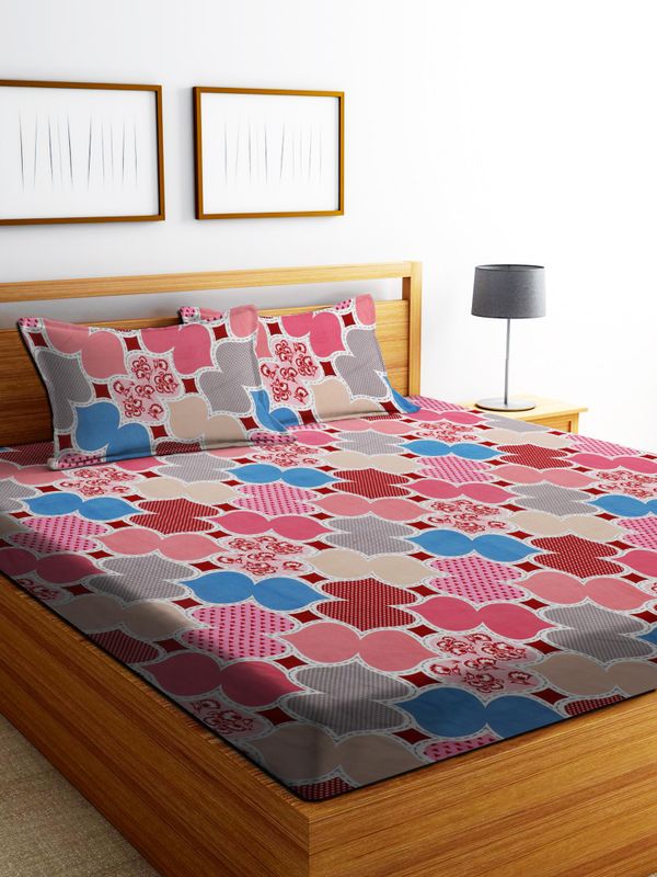 Dream Living Multicolor( 90 Gsm) Double Bedsheet With 2 Pillow Covers