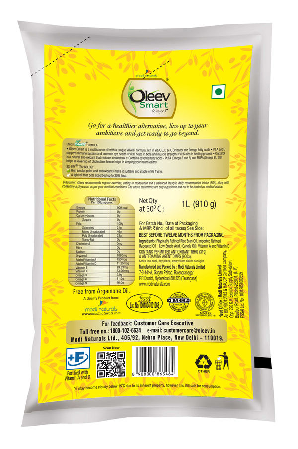Oleev Smart Oil Fortified With VIT A D E K Pouch 1 L Buy Online oleev-smart-oil-fortified-with-vit-a-d-e-k-pouch-1-l-buy-online