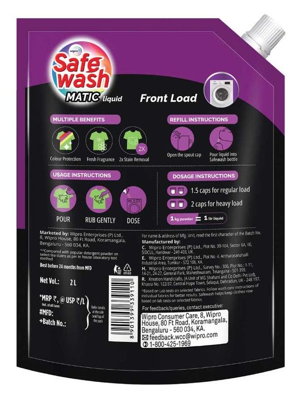 Safewash Front Load Matic Premium Liquid Detergent With 2X Stain ...