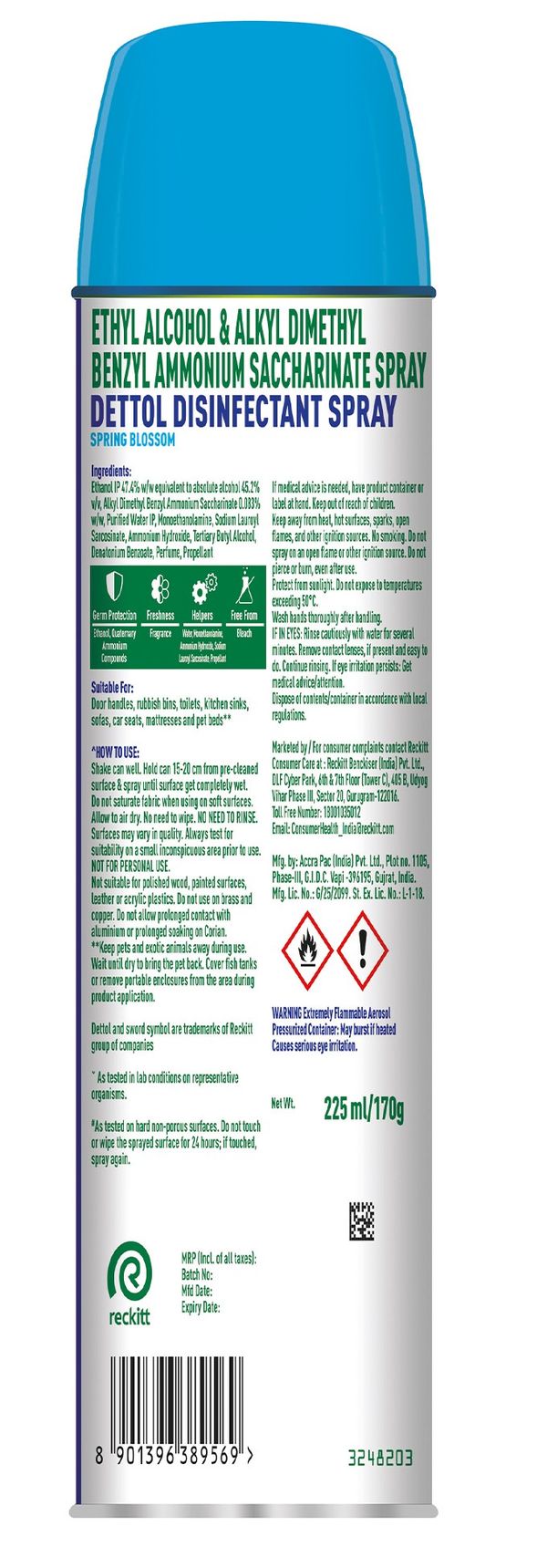 Dettol Disinfectant Spray Spring Blossom 225 ml Buy online at ₹156