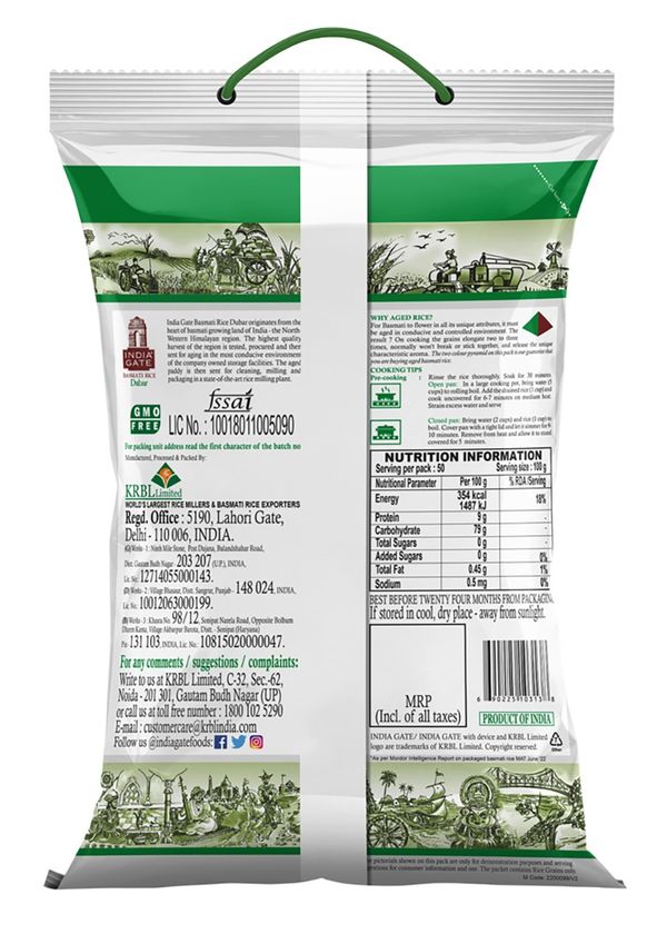 India Gate Dubar Basmati Rice (Long Grain) 5 kg Buy online at ₹690