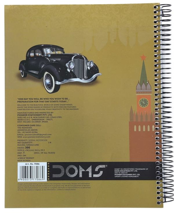 Doms 6 Subject Spiral Note Books (Classic Cars Series) 70 Gsm Paper300