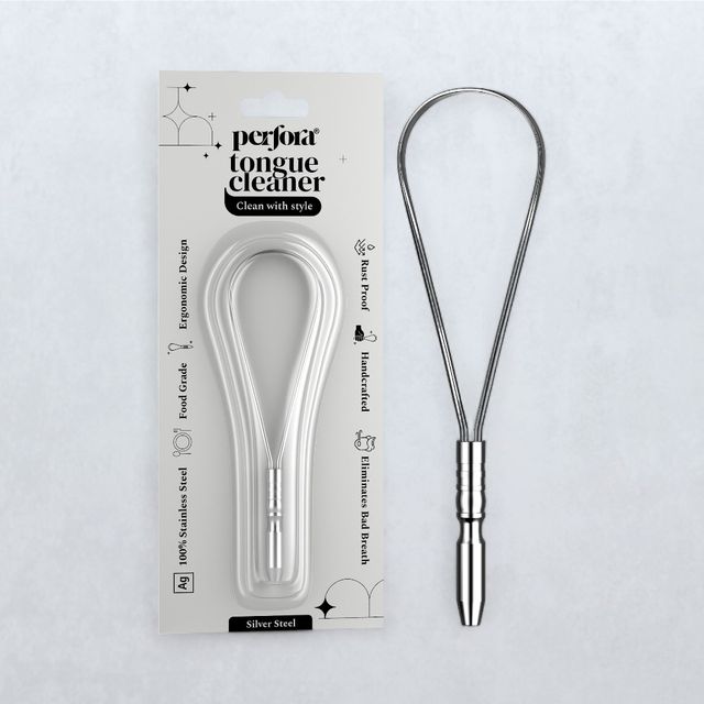 Perfora Silver Tongue Cleaner For Fresh Breath, Improved Taste Sense & Bacteria Removal