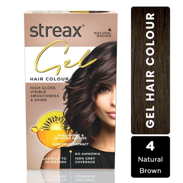 Streax Gel Hair Colour For Women, Natural Brown 4 |No Ammonia Hair Color|100% Grey Coverage