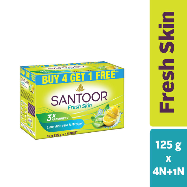 Santoor Fresh Skin Aloe Vera and Lime Bathing Soap With Anti-Aging Properties For All Skin Types