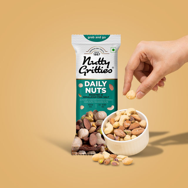 Nutty Gritties Daily Mix Nuts roasted in Himalayan Pink Salt - Macadamias, Hazelnuts, Pistachios, Almonds, Cashews