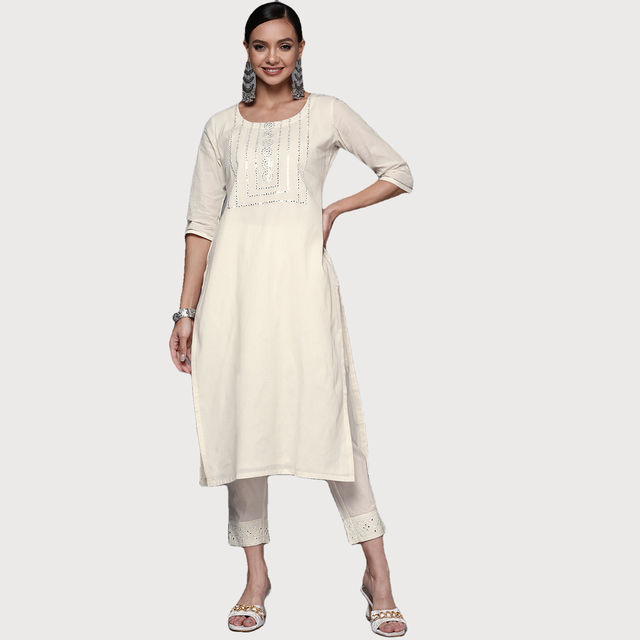 Libas Women's White Yoke Design Cotton Straight Kurta - Buy at