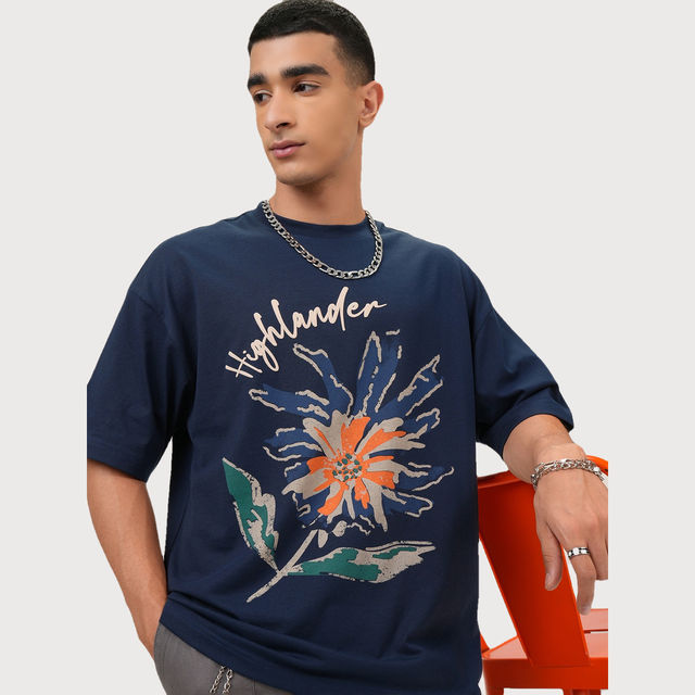 Highlander Men's Round Neck Half Sleeve Oversized T-shirt - Buy at