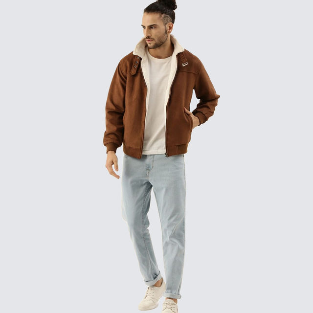 Campus Sutra Men's Zip - Front Jacket With Fleece Detail - Buy at