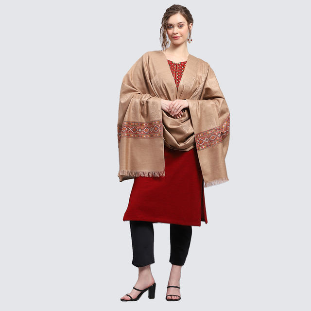 Monte Carlo Womens Self Design Beige Shawl (224Shw7035-0-40) (L