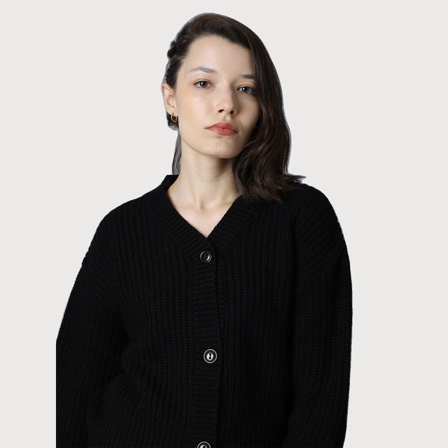 トップス 60's Gilison Black Acrylic Cardigan M High Star Women's Ribbed Acrylic Cardigan - Buy at ₹829 Online
