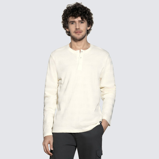 Dennis Lingo Men's Henley Neck Textured Full Sleeve T-shirt - Buy