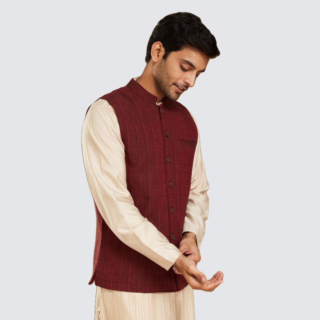 Fabindia Men's Nehru Jacket Dobby - Buy at ₹1820 Online | Instant