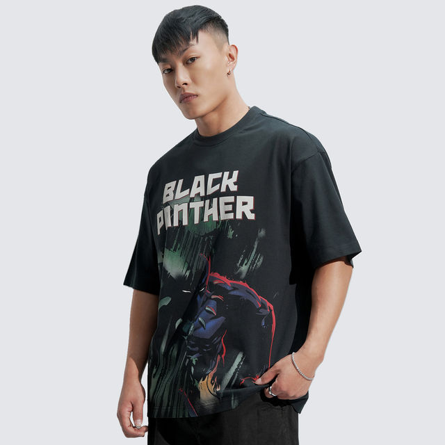 HIGHLANDER Men's Panther Printed Round Neck Oversized Fit T-Shirt