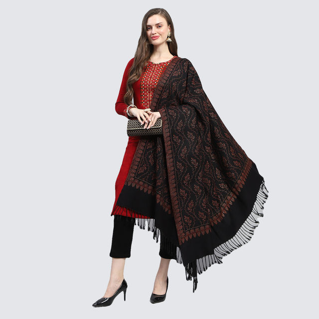 Monte Carlo Womens Self Design Black Reversible Shawl (224Shw7083