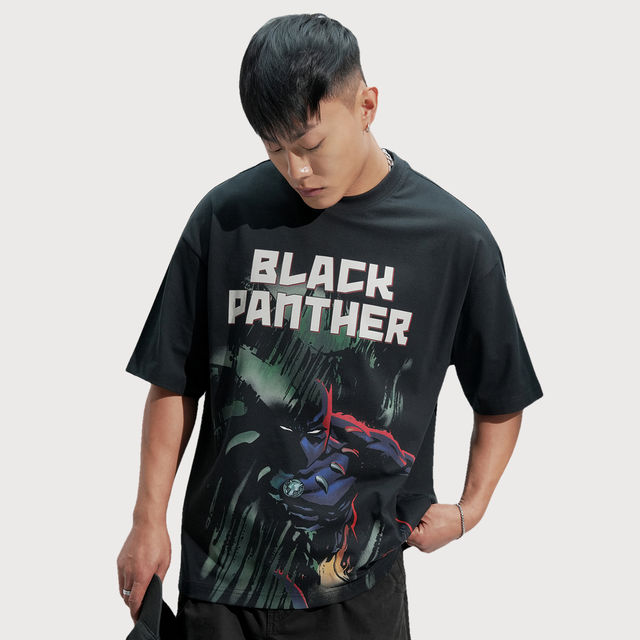 HIGHLANDER Men's Panther Printed Round Neck Oversized Fit T-Shirt