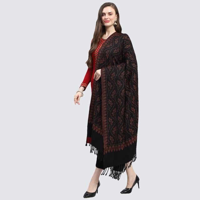 Monte Carlo Womens Self Design Black Reversible Shawl (224Shw7083