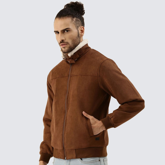 Campus Sutra Men's Zip - Front Jacket With Fleece Detail - Buy at