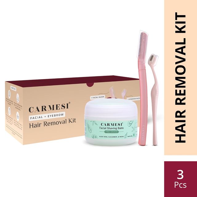 Carmesi Women's Face Hair Removal Kit | 1 Face Razor | 1 Eyebrow Razor | 1 Facial Shaving Balm