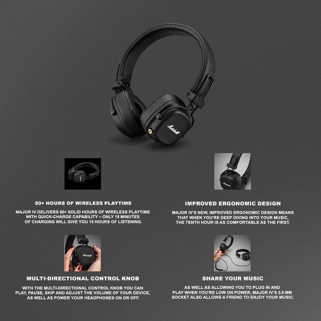 Marshall Major IV Wireless Bluetooth On Ear Headphone With Mic