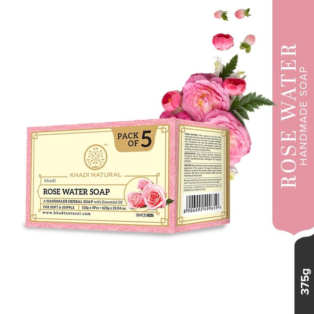 Khadi Natural Rosewater Handmade Soap (Pack Of 5) Reduces Wrinkles
