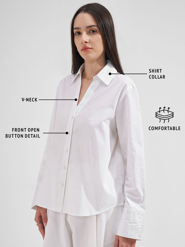 Tokyo Talkies Women Solid Cut Away Full Sleeve Casual Shirts - Buy