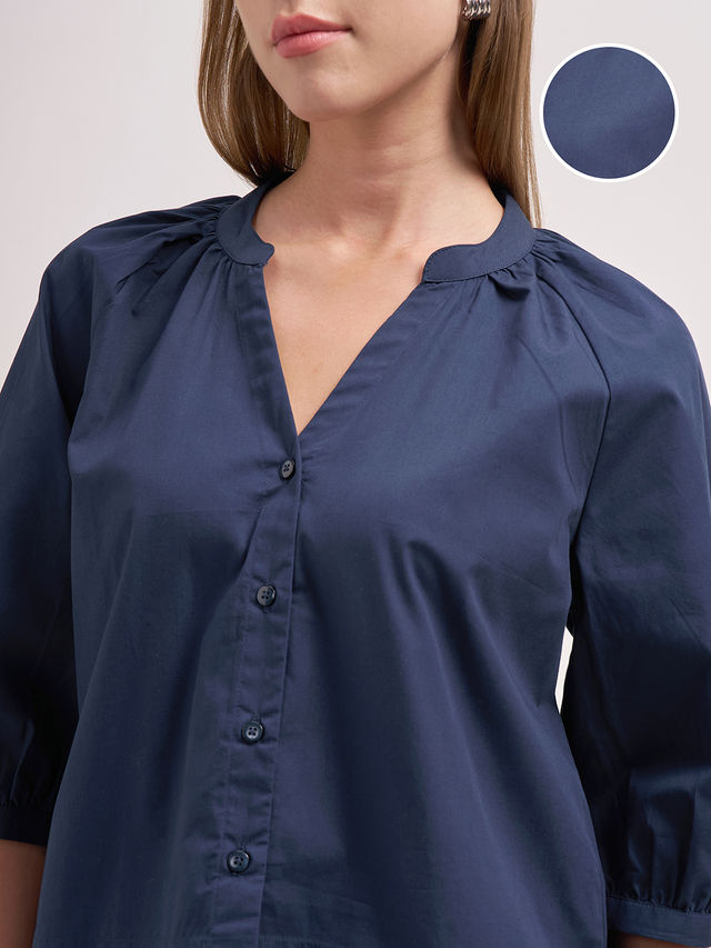 Tokyo Talkies Women Manderin Collar 3/4Th Sleeve V Neck Front