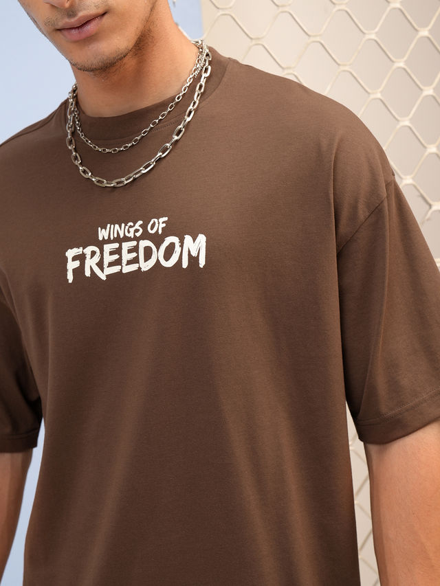 Highlander Men's Brown Round Neck Half Sleeve Drop Shoulder Over