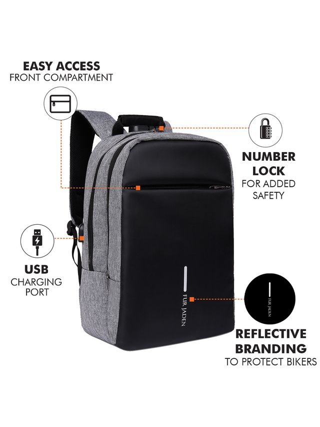 Fur Jaden 24 L Grey Anti-Theft Backpack with USB Port and Number