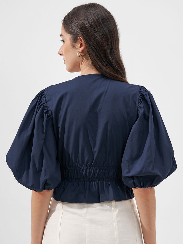 Tokyo Talkies Women Solid Puff Sleeve Neckline Top - Buy at ₹580