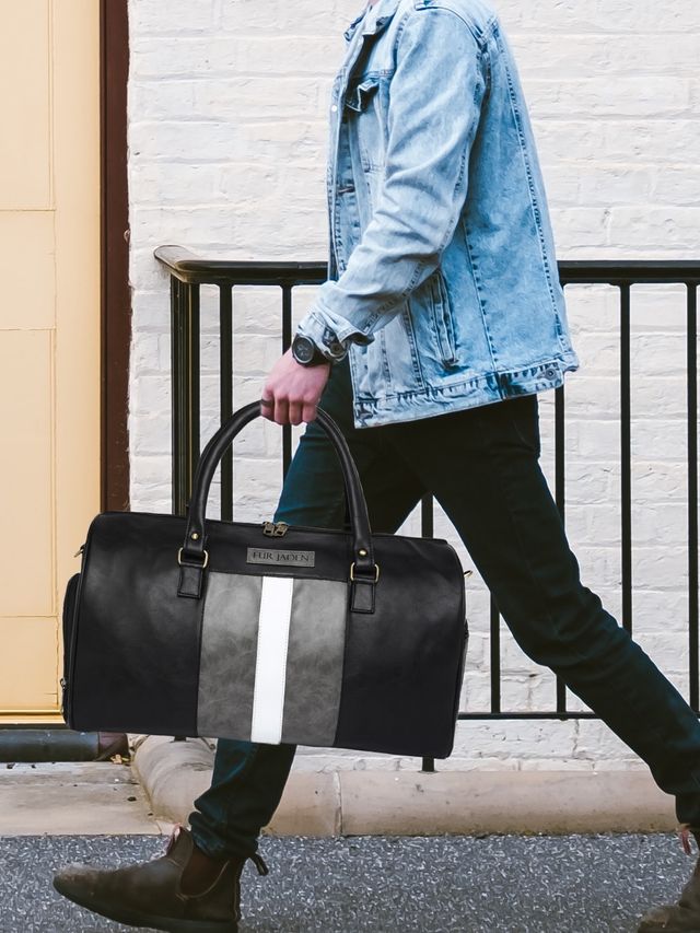 Fur Jaden 32 L Black Textured Vegan Leather Weekender Duffle Bag