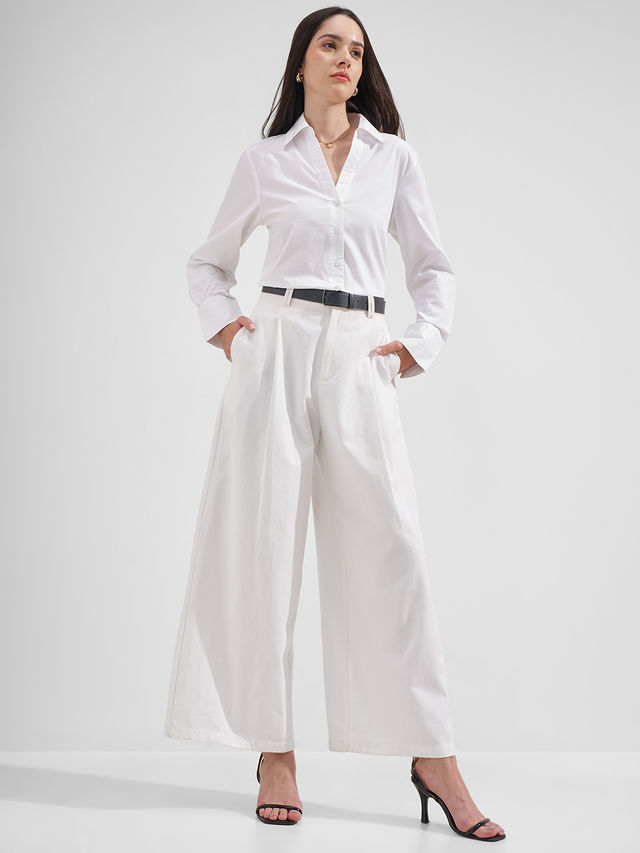 Tokyo Talkies Women Solid Cut Away Full Sleeve Casual Shirts - Buy