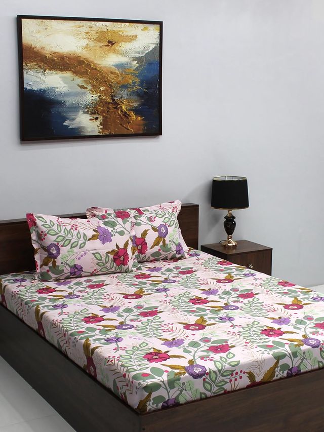 Bombay Dyeing Ivyrose 110 Tc 100% Cotton Queen Bedsheet With 2 Pillow Covers - Red