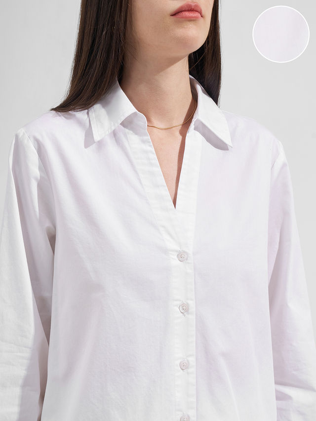 Tokyo Talkies Women Solid Cut Away Full Sleeve Casual Shirts - Buy