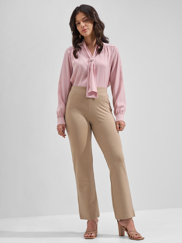 Tokyo Talkies Women Solid Slim Fit Mid Rise Boot Cut Trouser - Buy