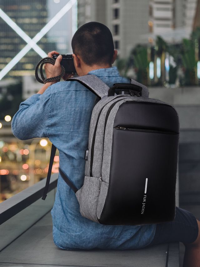Fur Jaden 24 L Grey Anti-Theft Backpack with USB Port and Number