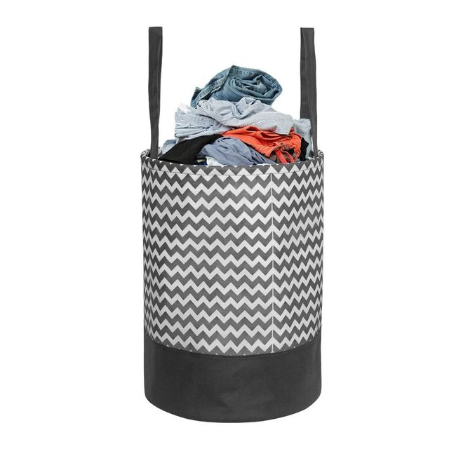PrettyKrafts 45 Ltr Folding Laundry Basket for Clothes, Set of 1, Black & White