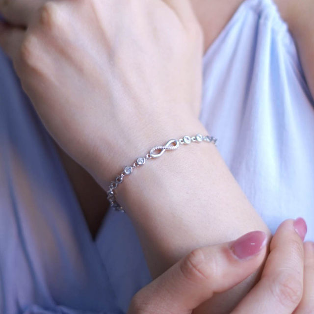 Zavya Infinity CZ Rhodium Plated 925 Sterling Silver Link Bracelet