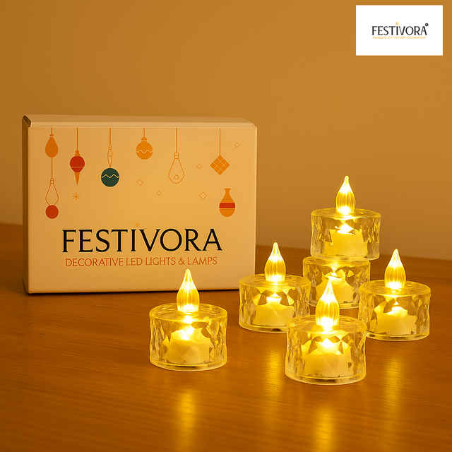 Buy Festivora Pack of 6 Crystal LED candles-Battery powered, warm