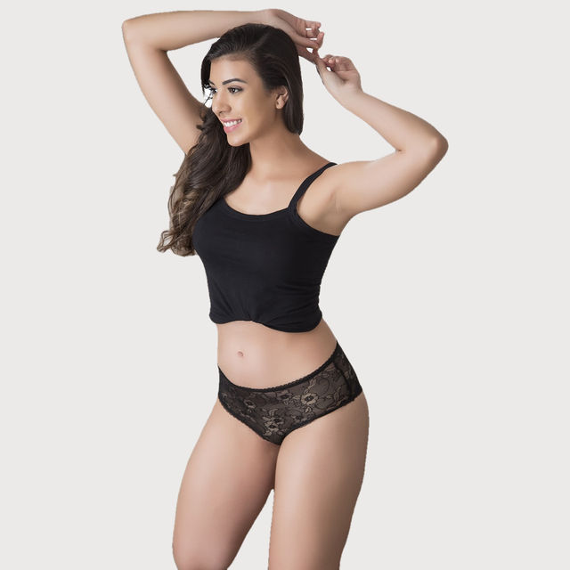 パンツ neith. Herringbone Lingerie Half Pants Clovia Mid Waist Semi-Sheer Hipster Panty in Black - Lace - Buy at