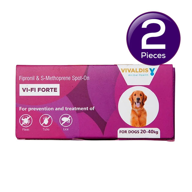 Vivaldis VI-FI Forte Spot On 2.68 ml | Fleas, Ticks & Lice | Fiproni  for dogs | 20-40 kgs 2.68 ml X 2 Combo